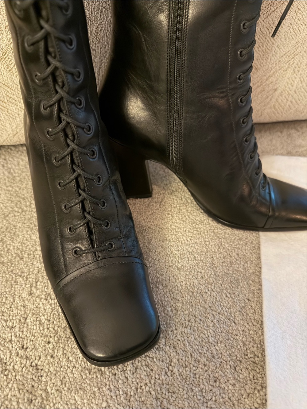 RARE Vintage Y2K Prada Black Leather Lace-Up Mid-Calf Boots Runway ‘01 AWO1 36.5 - Picture 2 of 10